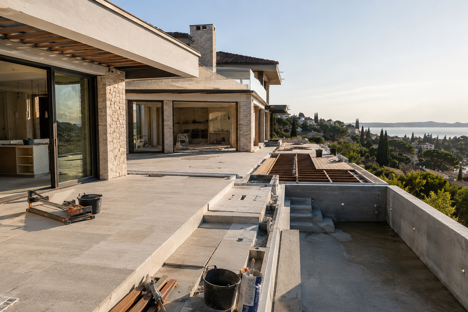 Terrasse bois pierre extérieur Var